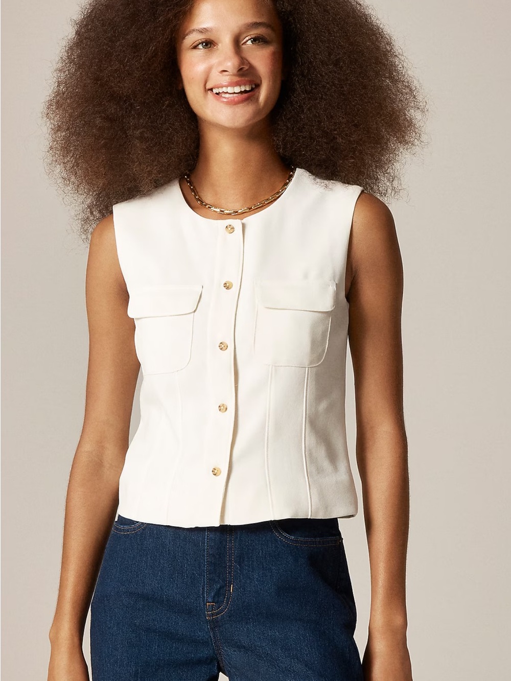 J. Crew Crewneck vest in city crepe Ivory size 6